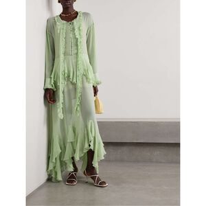 NWT Stella McCartney Tie-neck Ruffled Silk-Crepon Long Sleeve Gown US 2 $3300